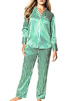 Petite Plume Stripe Silk Pajamas Green at Nordstrom,