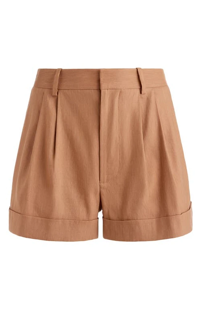 Alice + Olivia Conry Pleated Linen Blend Cuffed Shorts Tan at Nordstrom,