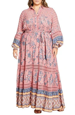 City Chic Angel Falls Floral Print Long Sleeve Dress in Blush Angel Falls at Nordstrom