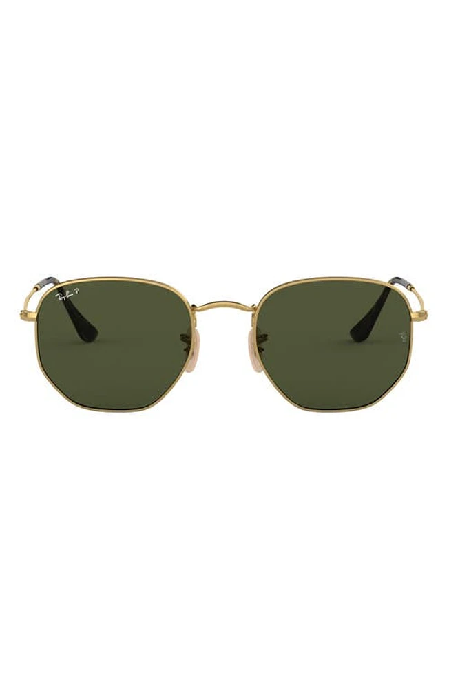 Ray-Ban 51mm Polarized Geometric Sunglasses in Gold/Green Polar at Nordstrom