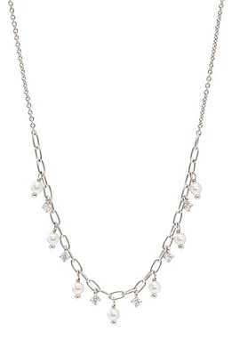 AJOA Shaky Cubic Zirconia & Imitation Pearl Necklace in Rhodium at Nordstrom