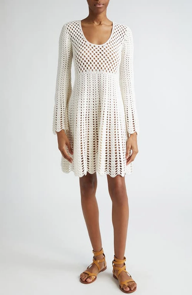 Michael Kors Collection Long Sleeve Cashmere & Cotton Crochet Dress Optic White at Nordstrom,