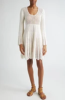 Michael Kors Collection Long Sleeve Cashmere & Cotton Crochet Dress Optic White at Nordstrom,