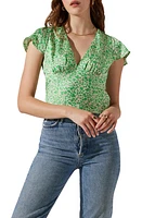 ASTR the Label Floral Flutter Sleeve Blouse Cream Lime Ditsy at Nordstrom,