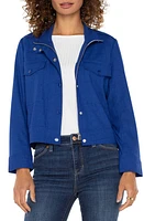 Liverpool Los Angeles Crop Stretch Sateen Utility Jacket Blue Topaz at Nordstrom, Regular