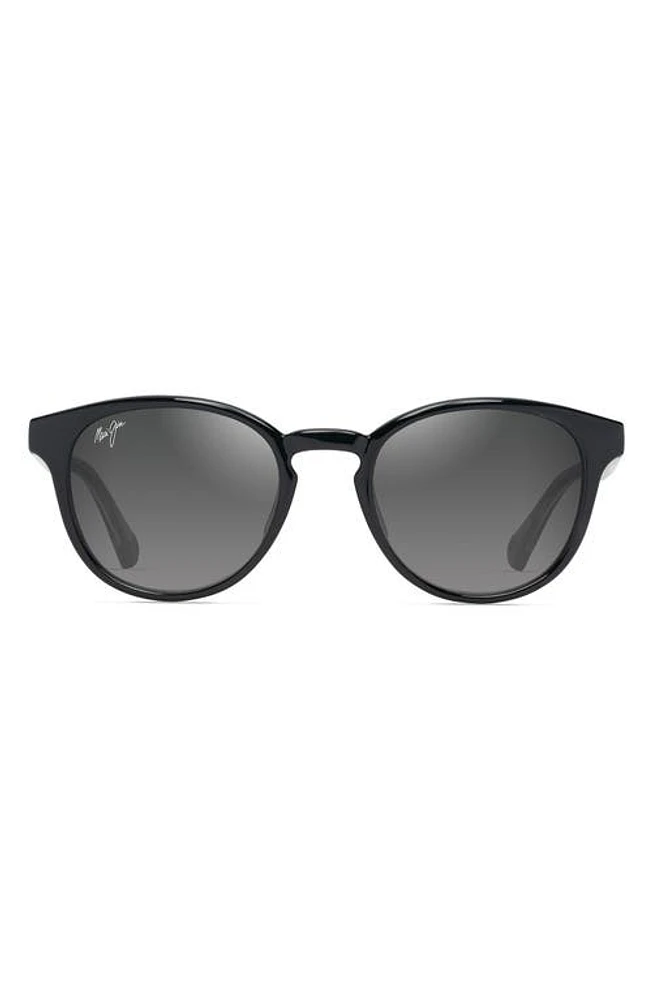 Maui Jim Hiehie 50mm Gradient PolarizedPlus2 Small Round Sunglasses in Shiny Black W/trans Light Grey at Nordstrom