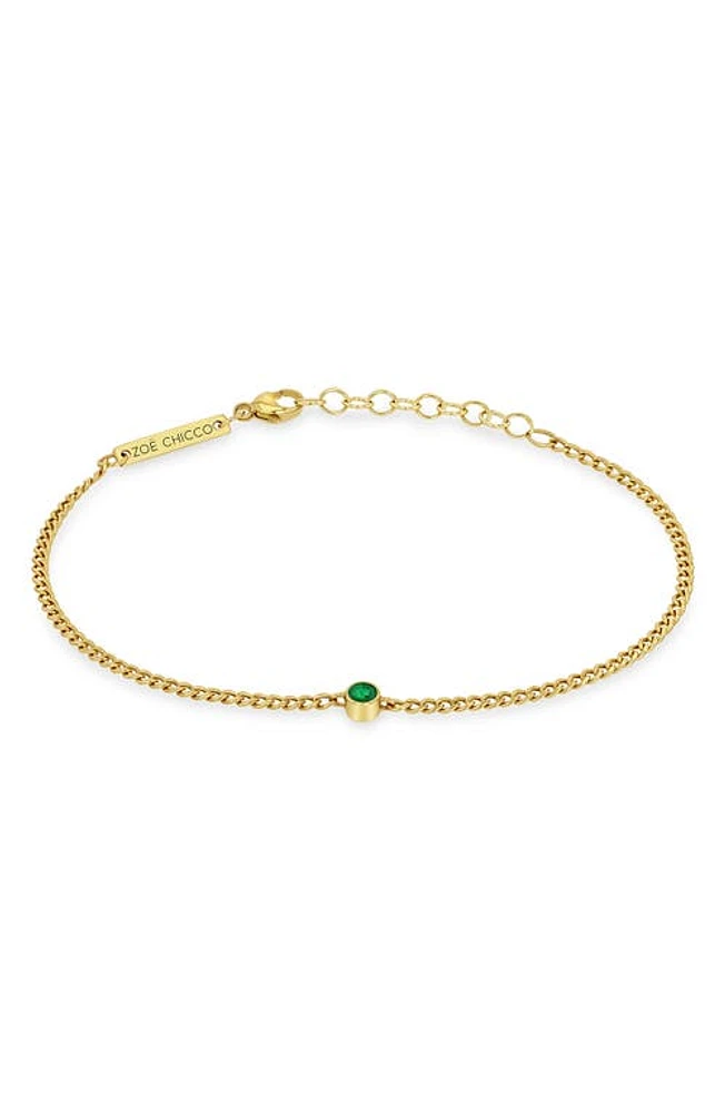 Zoë Chicco Bezel Emerald Pendant Bracelet in Yellow Gold at Nordstrom, Size 7