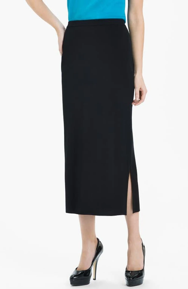 Ming Wang Side Slit Knit Midi Skirt Black at Nordstrom,