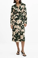 MANGO Carola Tie Waist Long Sleeve Dress Green at Nordstrom,