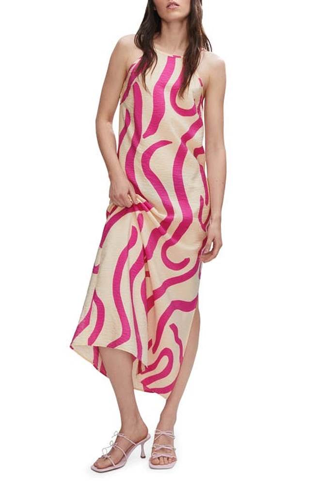 MANGO Print Hammered Satin Maxi Dress Fuchsia at Nordstrom,