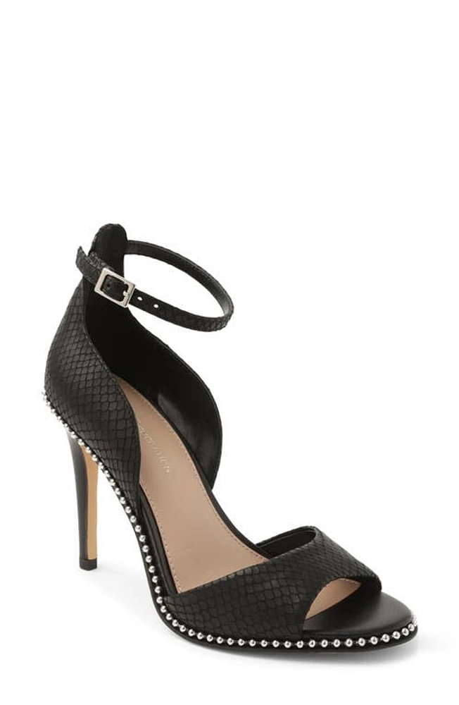 bcbg Jessika Snake Embossed Ankle Strap Sandal in Black Breach Leather at Nordstrom, Size 8.5