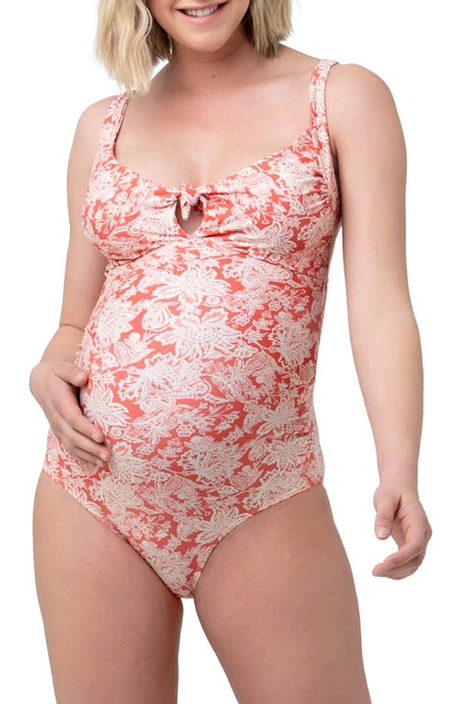 Ripe Maternity Paloma Paisley Keyhole One-Piece Maternity Swimsuit in Dusty Coral /Natural at Nordstrom