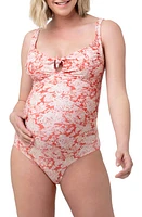 Ripe Maternity Paloma Paisley Keyhole One-Piece Maternity Swimsuit in Dusty Coral /Natural at Nordstrom