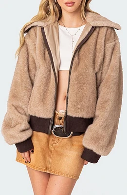 EDIKTED Ashton Faux Fur Jacket Beige at Nordstrom,