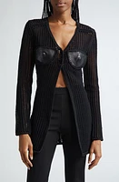 Alexander Wang Leather Bustier Crochet Cardigan Black at Nordstrom,