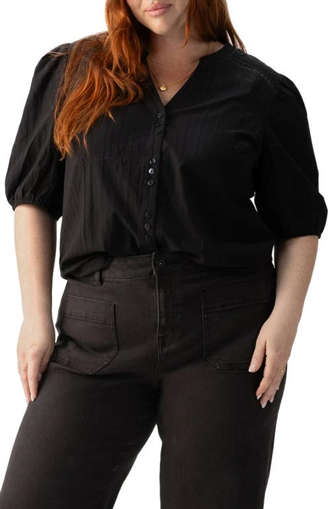 Sanctuary Lift Me Up Cotton Button-Up Top Black at Nordstrom,