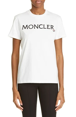 Moncler Logo Embroidered T-Shirt in White at Nordstrom