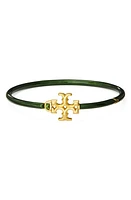 Tory Burch Eleanor Hinged Enamel Cuff Bracelet in Rolled Brass/emerald at Nordstrom