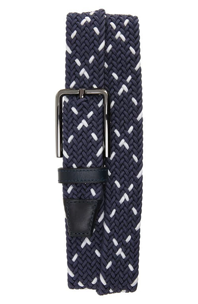 Johnston & Murphy Woven Stretch Knit Belt in Navy/White at Nordstrom, Size 42