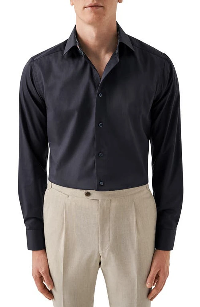 Eton Contemporary Fit Floral Contrast Organic Cotton Twill Shirt Navy at Nordstrom, - R