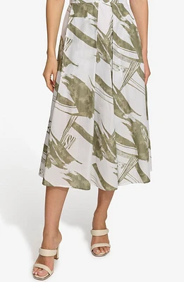 DKNY Print Pleated Voile Midi Skirt Abs Brshstk/Lt Fat at Nordstrom,