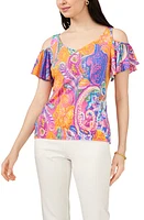 Chaus V-Neck Cold Shoulder Top Pink/Orange/Violet at Nordstrom,