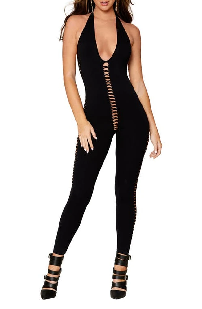 Dreamgirl Strappy Cutout Catsuit in Black at Nordstrom