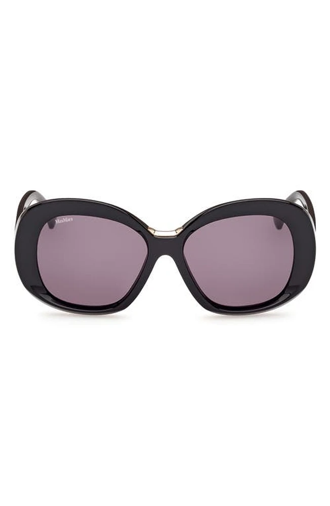 Max Mara Edna 55mm Round Sunglasses in Shiny Black /Smoke at Nordstrom