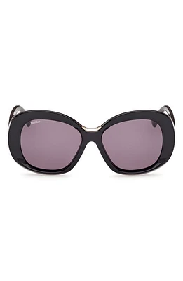 Max Mara Edna 55mm Round Sunglasses in Shiny Black /Smoke at Nordstrom