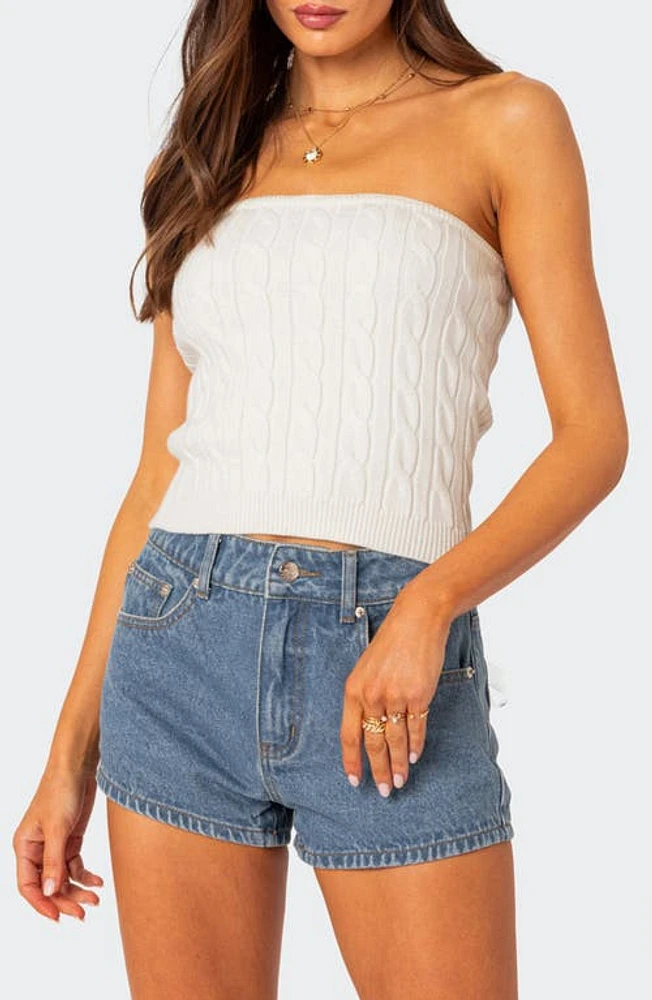 EDIKTED North Cable Stitch Strapless Top Cream at Nordstrom,