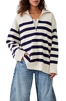 Free People Coastal Stripe Half-Zip Pullover Champange Navy Combo at Nordstrom,