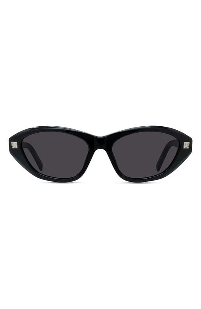 Givenchy GV Day 55mm Cat Eye Sunglasses in Shiny Black /Smoke at Nordstrom