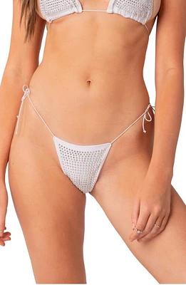 EDIKTED Shimmer Rhinestone Side Tie Bikini Bottoms in at Nordstrom