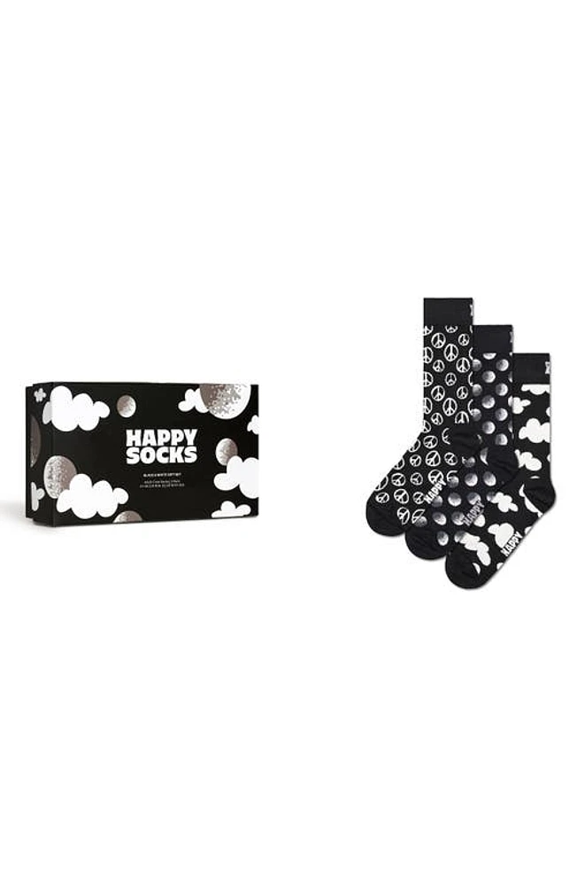 Happy Socks Assorted 3-Pack Black & White Crew Socks Gift Box at Nordstrom