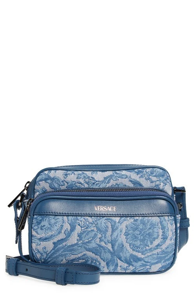 Versace Small Jacquard Crossbody Bag in Blue Gentian Rutenium at Nordstrom