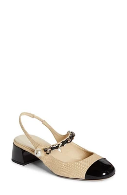 Miu Chain Strap Slingback Cap Toe Pump Natural/Black at Nordstrom,