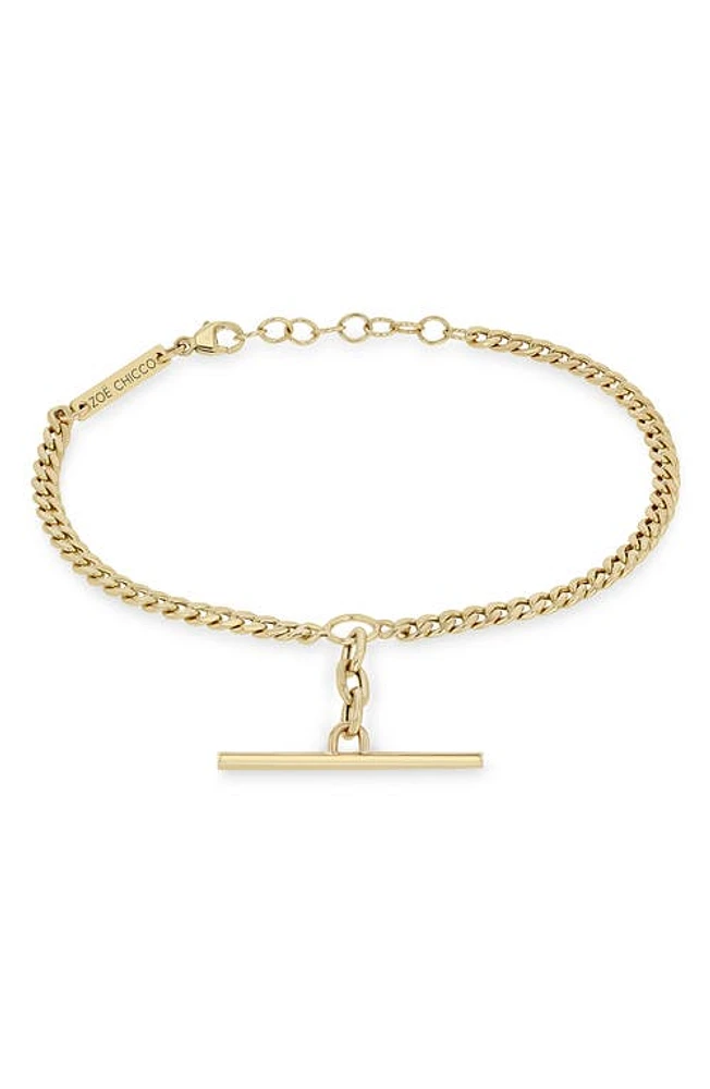 Zoë Chicco Bar Curb Chain Bracelet in Yellow Gold at Nordstrom, Size 7