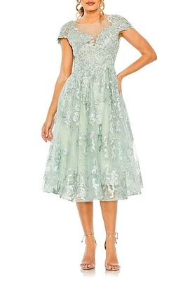 Mac Duggal Embroidered Cap Sleeve Midi Dress Sage at Nordstrom,