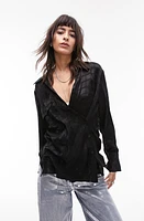 Topshop Self Check Satin Asymmetric Button-Up Shirt at Nordstrom