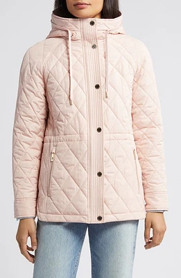 Michael Kors Water Resistant Diamond Quilted Hooded Jacket Rosewater at Nordstrom,