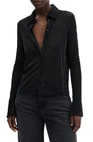 MANGO Metallic Button-Up Shirt Black at Nordstrom,