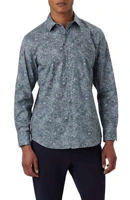 Bugatchi Axel Paisley Print Stretch Cotton Button-Up Shirt Cement at Nordstrom,