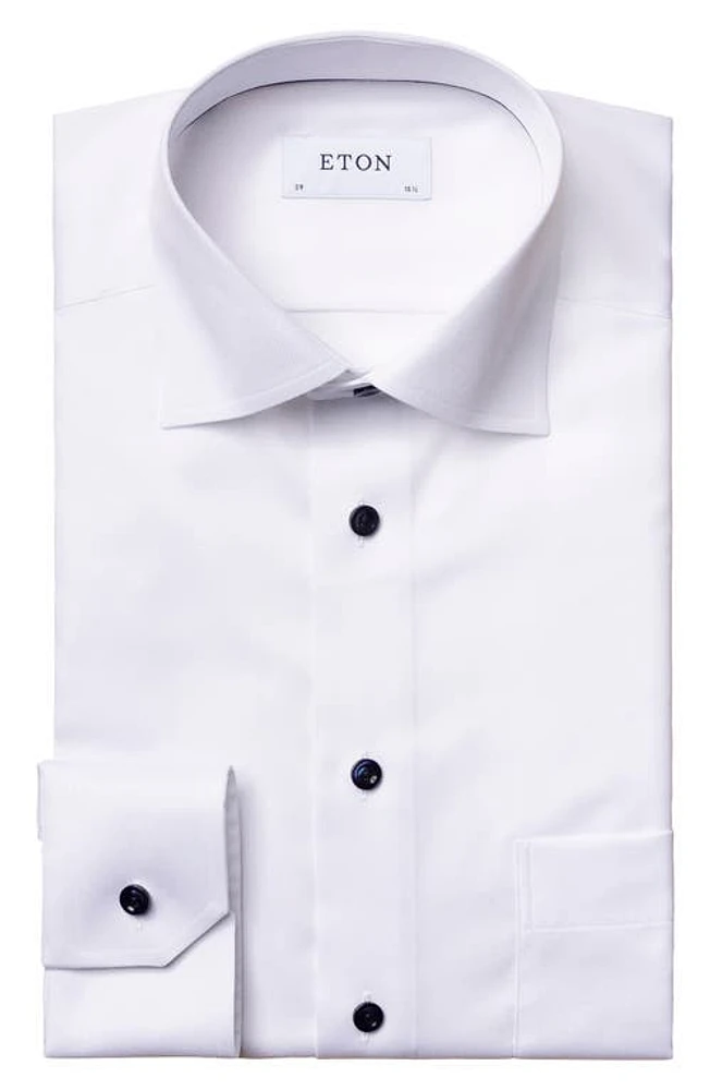 Eton Classic Fit Navy Buttons Twill Dress Shirt White at Nordstrom, - R