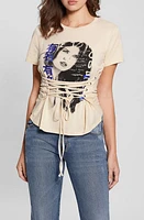 GUESS Manga Girl Lace-Up Graphic T-Shirt Beige at Nordstrom,