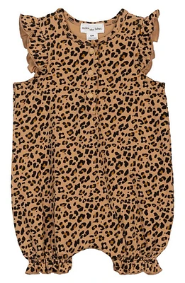 MILES THE LABEL Animal Print Organic Cotton Bubble Romper Camel at Nordstrom,