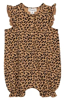 MILES THE LABEL Animal Print Organic Cotton Bubble Romper Camel at Nordstrom,