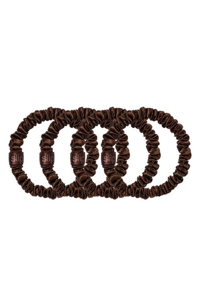 slip Pure Silk 4-Pack Skinny Scrunchies: Back to Basics Collection in Dark Brown at Nordstrom