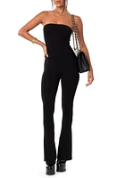 EDIKTED Melina Side Slit Strapless Flare Jumpsuit Black at Nordstrom,