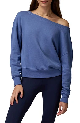 Spiritual Gangster La Vida Off the Shoulder Sweatshirt in Pacific Blue at Nordstrom, Size X-Small