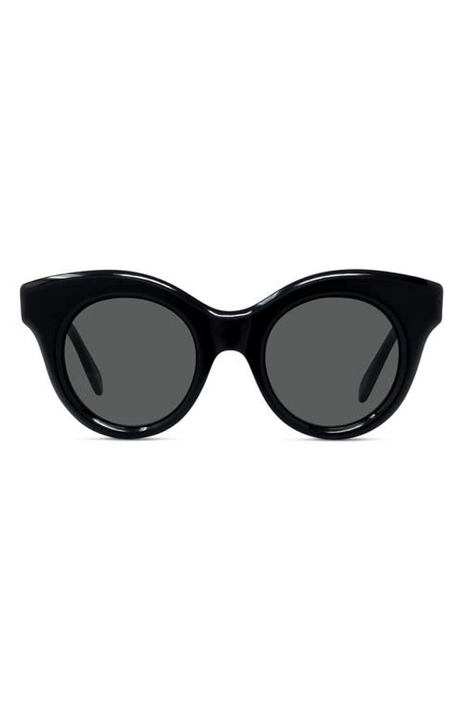 Loewe Curvy 49mm Small Round Sunglasses in Shiny Black /Smoke at Nordstrom